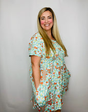 Mint & Coral Round Neck Short Sleeve Dress