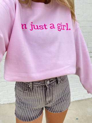 MADELYNN GRACE | I’m Just a Girl Sweatshirt- comfy sweatshirt, Curvy, MadelynnGrace, oversized sweatshirt, pink sweatshirt, plus size sweatshirt, plus sweatshirt, sweatshirt, SWEATSHIRTS, Tops-Ace of Grace Women's Boutique