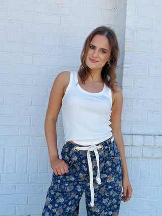 Denim Ditsy Floral Pants- Bottoms,denim,Ditsy,fall jeans,floral,JEANS,PANTS,PREORDER-Ace of Grace Women's Boutique
