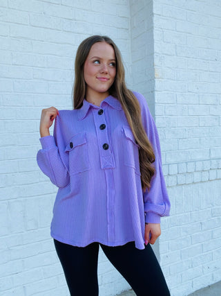 Lavender Collared Button Up Top- clothing, lavender, Tops-Ace of Grace Women's Boutique