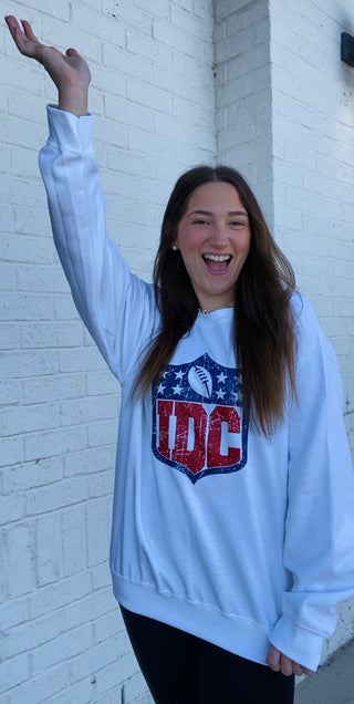 IDC Football Sweatshirt- comfy sweatshirt, Curvy, football, grey sweatshirt, Madelynn, MadelynnGrace, NFL, plus size sweatshirt, plus sweatshirt, sweatshirt, SWEATSHIRTS, Tops-Ace of Grace Women's Boutique