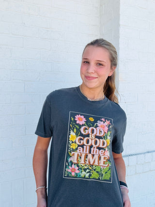 God is Good All the Time Tee- Christian,christian shirt,COMFORT COLOR,Comfortable,Curvy,graphic,graphic T-shirt,GRAPHIC TEE,Graphic Tees,graphic tshirt,PLUS-Ace of Grace Women's Boutique