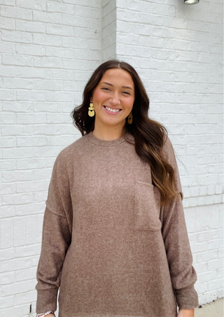 Oversized Drop Shoulder Sweater- brown sweater, clothing, Curvy, fall clothes, oversized sweater, plus size sweater, Tops-Ace of Grace Women's Boutique