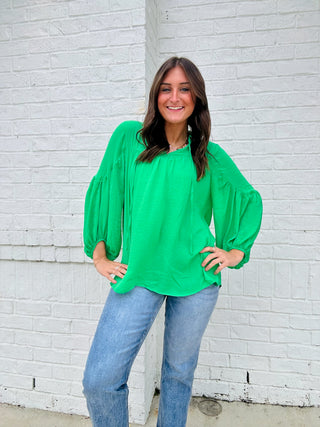 Green Collared Top- CHRISTMAS, Christmas Longsleeve, clothing, FALL, fall clothes, GREEN, Green shirt, green top, kelly green, Tops-Ace of Grace Women's Boutique