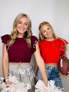 Classic Cropped Ruffle Sleeve Sweater- game, game day, Game day shirt, game days, gameday-Ace of Grace Women's Boutique