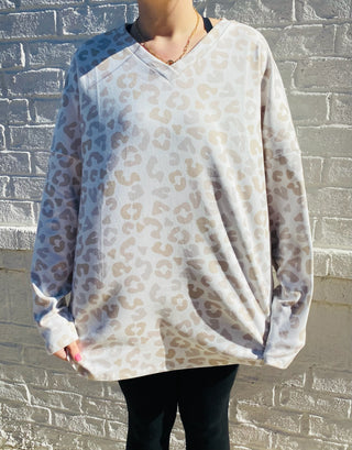 Cream Animal Print V-Neck Top- animal,ANIMAL PRINT,clothing,curv,Curvy,high tops,LEOPARD,Tops-Ace of Grace Women's Boutique