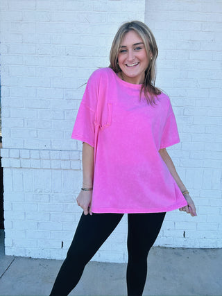 Hot Pink Classic Mineral Washed Tee- clothing, Curvy, LIGHT PINK, pink, pink top, Tops-Ace of Grace Women's Boutique