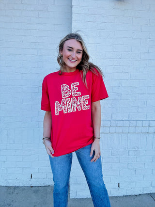Red Be Mine Cheetah Tee- clothing, Curvy, Graphic Tees, RED, Seasonal, Tops, VALENTINE, VALENTINES, VALENTINES GRAPHIC TEE, VALENTINES TOP, VALENTINES TSHIRT-Ace of Grace Women's Boutique