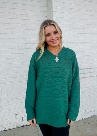 Green Textured Side Slit Top- Color Green,Curvy,GREEN,Seasonal,Tops-Ace of Grace Women's Boutique