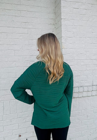 Green Textured Side Slit Top- Color Green,Curvy,GREEN,Seasonal,Tops-Ace of Grace Women's Boutique