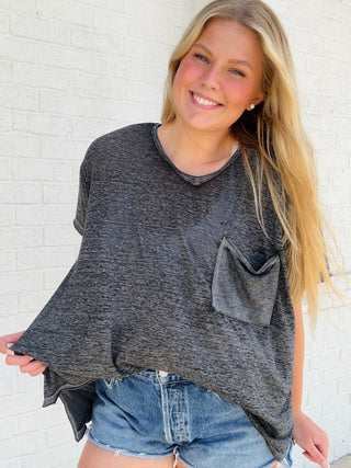 Black Burnout Tee- BLACK,Burnout,pocket shirt,Sheer,summer,Thin,Toos,Tops-Ace of Grace Women's Boutique