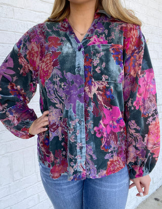 Velvet Floral Top- clothing,Curvy,floral,floral pattern,floral print,FLORAL TOP,florals,PLUS,plus size,Tops-Ace of Grace Women's Boutique