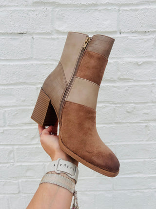 Multi Tan Square Toe Bootie - ONE 6 LEFT- booties, BOOTS, mid ankle boots, nude boots, Sale, Shoes, suede boots, tan boots-Ace of Grace Women's Boutique