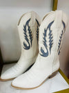 Blue & White Detailed Cowgirl Boots- BOOTS, cowboy boots, cowgirl boots, game day, game days, gameday, SHOES, white boots-Ace of Grace Women's Boutique
