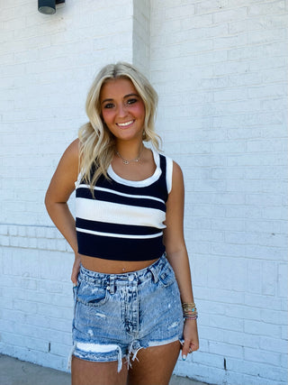 Navy Ribbed Sweater Tank- blue tank, BLUE TANK TOP, CROPPED TANK, CROPPED TANK TOP, game, game day, Game day shirt, NAVY, Navy blue, ole miss, ribbed, RIBBED CROP TOP, RIBBED FABRIC, ribbed sweater, RIBBED TANK, RIBBED TANK TOP, RIBBED TOP, Scoopneck, summer tank, SWEATER TANK, tank, tank top, Tops-Ace of Grace Women's Boutique