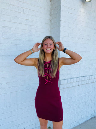 Maroon Bow Sweater Dress- dresses & rompers,game,game day,game day dress,game days,gameday,HAIL STATE,HAILSTATE,MAROON,maroon dress,Mississippi state,Sale-Ace of Grace Women's Boutique