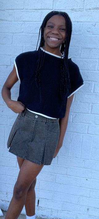 Acid Wash Pleated Skort- black denim, Black Denim short, black skirt, black Skort, Bottoms, clothing, denim, denim color, denim shorts, denim skirt, denim skort, fall skirt, game day skort, Mini skirt, PLEATED, pleated skirt, pleats, skirt, skort, Tennis skort-Ace of Grace Women's Boutique