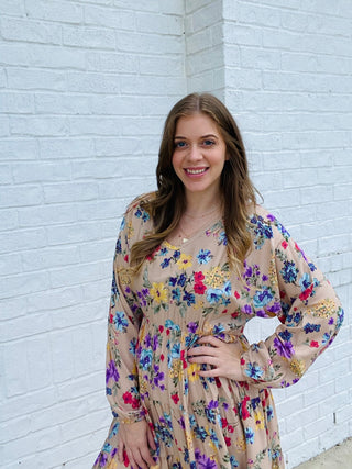 FLORAL LONG SLEEVE TIERED DRESS- Curvy,Dresses & Rompers,floral,floral dress,plus,plus dress-Ace of Grace Women's Boutique