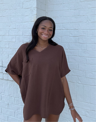 Perfect for Work Top - Brown- Curvy,hot pink top,oversized,OVERSIZED TOP,Perfect for work,pink top,PLUS,plus size,PLUS SIZE TEE,PLUS SIZE TOP,TOP,Tops,WORK TOP,WOVEN TOP-Ace of Grace Women's Boutique