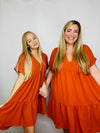 Rust Drop Shoulder Tiered Dress- dress, flowy dress, PLUS, plus size, plus size dress, plus sizes, tiered dress-Ace of Grace Women's Boutique