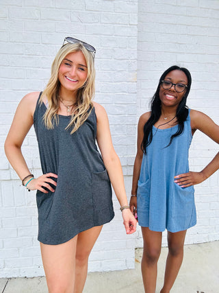 Strapless On The Go Romper Dress- active romper, athletic romper, BLUE ROMPER, clothing, dresses & rompers, Free people, grey romper, Hot shot, NEW, on the go, ROMPER, Romper dress, summer-Ace of Grace Women's Boutique