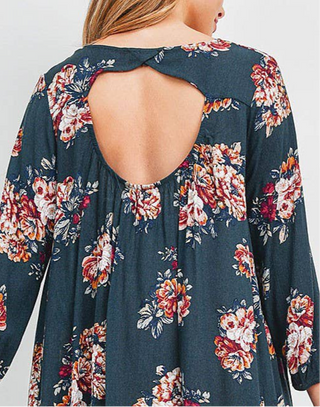 FLORAL PRINT TUNIC DRESS- church dress,clothing,dresses & rompers,FALL,fall clothes,floral-Ace of Grace Women's Boutique