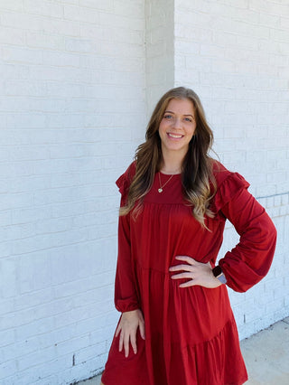Tiered Ruffle Detail Dress - Rust- colorful dress,Curvy,dress,dresses & rompers,Dressy,Midi Dress,plus dress,plus size dress,teacher-Ace of Grace Women's Boutique