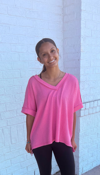 Corded Ribbed V-neck Top- Corded,Curvy,Fabric Corded,Tops-Ace of Grace Women's Boutique