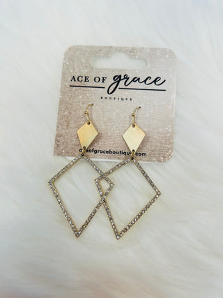 Gold Rhinestone Dangle Earrings- Accessories, EARRINGS, gold earrings, Jewelry-Ace of Grace Women's Boutique