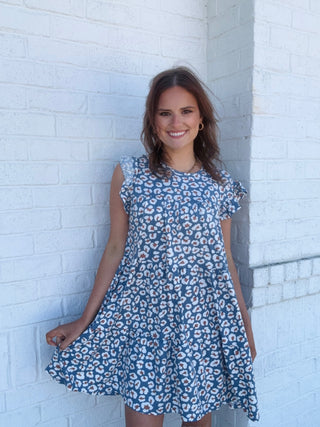 Floral Ruffle Sleeve Tiered Dress- black dress,church dress,colorful dress,dress,dresses & rompers,Dressy,floral,floral dress,floral pattern,floral print,florals,flowy dress,mini dress,plus size dress,summer dress,tiered dress-Blue Floral-S-Ace of Grace Women's Boutique