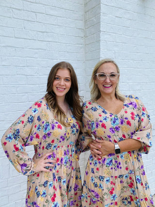 FLORAL LONG SLEEVE TIERED DRESS- Curvy,Dresses & Rompers,floral,floral dress,plus,plus dress-Ace of Grace Women's Boutique