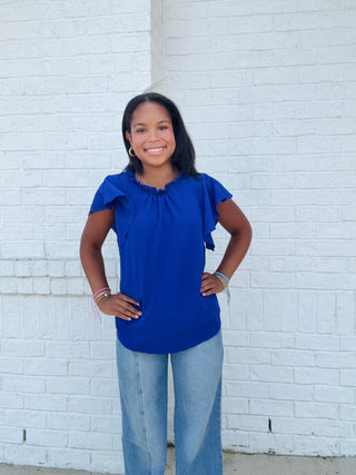 Ruffle Sleeve Solid Top- 4th of july,blue,Curvy,game,game day,Game day shirt,July,July 4,July 4th,PLUS,RED,Seasonal,Tops-Ace of Grace Women's Boutique