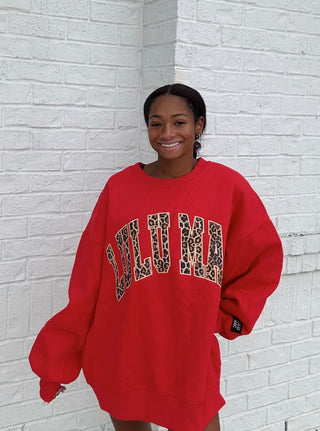 Lulu Mac Sweatshirt - Red Leopard- christmas sweatshirt,Curvy,LEOPARD,Lulu,Lulu mac,oversized sweatshirt,plus size sweatshirt,plus sweatshirt,sweatshirt,SWEATSHIRTS,Tops-Ace of Grace Women's Boutique