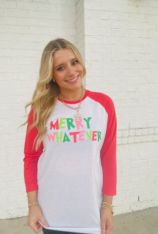 Merry Whatever Quarter Sleeve Top- CHRISTMAS,Christmas Longsleeve,CHRISTMAS SHIRT,Christmas tee,christmas top,curv,Curvy,LONG SLEEVE,long sleeve top,long sleeves,merry,MERRY CHRISTMAS,MERRY CHRISTMAS Y’ALL,merry every thing,PLUS,Seasonal,Tops-Ace of Grace Women's Boutique