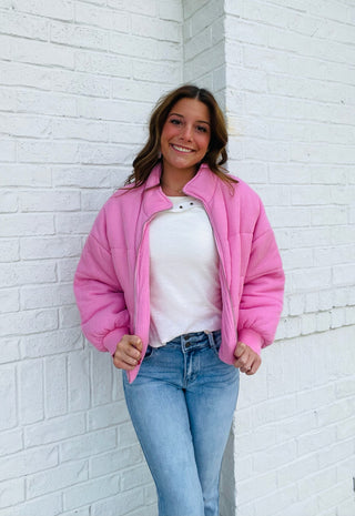 Classic Pink Puffer Jacket - M & L LEFT- clothing, hot pink puffer jacket, outerwear, PUFFER, puffer jacket, Sale, Tops-Ace of Grace Women's Boutique