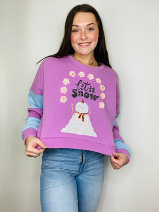 Let It Snow Cropped Color Block Sleeve Pullover- CHRISTMAS,Christmas Longsleeve,CHRISTMAS SHIRT,christmas sweatshirt,clothing,FALL,fall clothes,holiday,HOLIDAYS,let it snow,MERRY CHRISTMAS,outerwear,Seasonal,snow,sparkle season,Tops,winter-Ace of Grace Women's Boutique