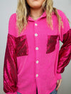 Pink Sparkle Button Up Shacket- LONG SLEEVE, long sleeve top, mama top, PINK BUTTON UP TOP, PINK SHACKET, shacket-Ace of Grace Women's Boutique