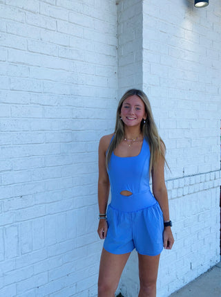 One Piece Cut Out Athletic Romper- Athleisure, athlete, athletic, athletic one piece, athletic romper, clothing, dresses & rompers, Free people, Runsie-Periwinkle-S-Ace of Grace Women's Boutique