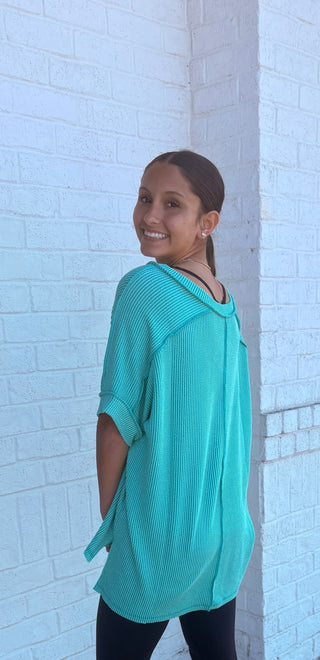 Corded Ribbed V-neck Top- Corded,Curvy,Fabric Corded,Tops-Ace of Grace Women's Boutique