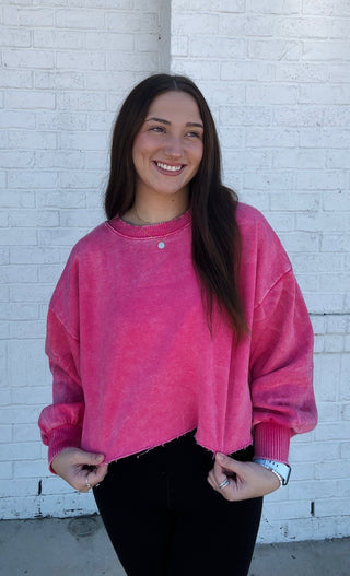 Acid Wash Cropped Pullover | 2 colors- Acid, clothing, comfy sweatshirt, cropped sweatshirt, FALL, fall clothes, pink sweatshirt, sweatshirt, SWEATSHIRTS, Tops-Ace of Grace Women's Boutique