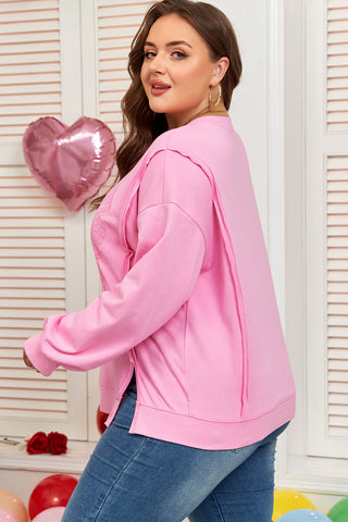 Pink Lace Bow Embroidered Sweatshirt-Plus Size/Plus Size Sweatshirts & Hoodies- All In Stock,BOW,Bow detail,Color Pink,Craft Embroidery,curv,Curvy,Detail Bow,Hot picks,Occasion Daily,PLUS,plus size,Season Fall & Autumn,Style Southern Belle,Tops-Ace of Grace Women's Boutique
