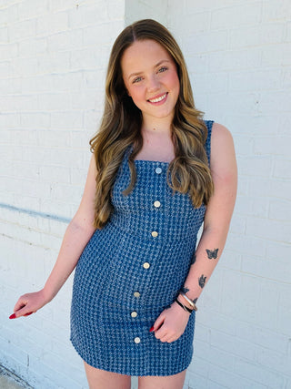 Button Down Mini Dress- blue dress, clothing, colorful dress, DENIM DRESS, dress, dresses & rompers, Dressy, game, game day, game day dress, GRADUATION DRESS, mini dress, Party dress, PLAID DRESS, recruitment, RUSH, summer dress-Ace of Grace Women's Boutique