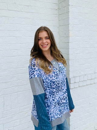 Ribbed Sleeve Leopard Tri-Blend Top- animal,ANIMAL PRINT,Curvy,LEOPARD,LEOPARD PRINT,leopard top,PLUS,plus size,plus size sweatshirt,plus sizes,Tops-Ace of Grace Women's Boutique
