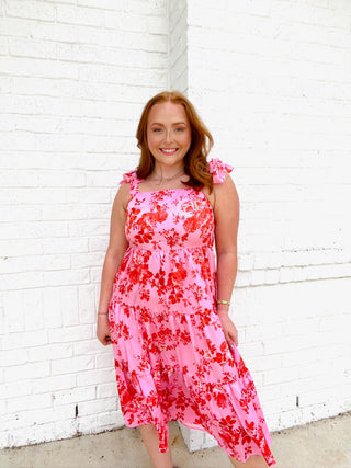 Pink Red Floral Dress- beach,beach dress,BEACH OUTFIT,dresses & rompers,floral,floral dress,floral pattern,floral print,florals,Love shack,Love shack fancy,MAXI,maxi dress,Sale,Seasonal-Ace of Grace Women's Boutique