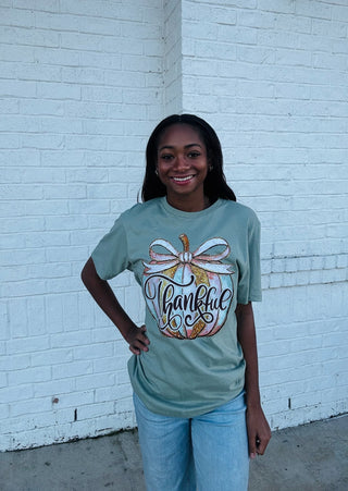 Green Thankful Pumpkin Graphic Tee - LAST ONE (2X)- clothing,Curvy,graphic,graphic T-shirt,GRAPHIC TEE,Graphic Tees,graphic tshirt,plus size graphic tee,Seasonal,thanksgiving,thanksgiving shirt,Tops-Ace of Grace Women's Boutique