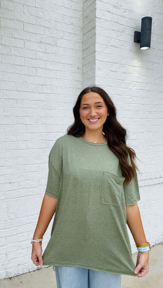 Olive Oversized Boyfriend Tee- Boyfriend, clothing, Curvy, FALL, fall clothes, fall transition, olive, olive top, oversized, OVERSIZED TEE, OVERSIZED TOP, PLUS, plus size, pocket shirt, pockets, Tops-Ace of Grace Women's Boutique