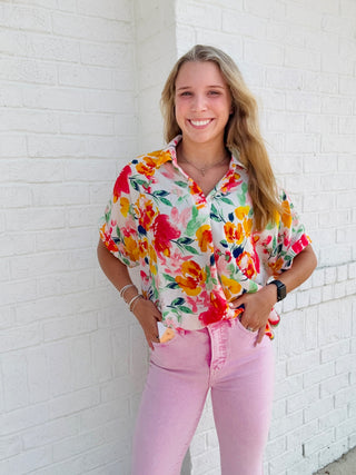 Floral Print Button Up Top- clothing,Curvy,floral,floral pattern,floral print,FLORAL TOP,florals,PLUS,summer,Tops-Ace of Grace Women's Boutique