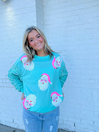 Mint Sequin Santa Top- CHRISTMAS, CHRISTMAS GRAPHIC TEE, Christmas Longsleeve, CHRISTMAS SHIRT, christmas sweatshirt, Christmas tee, christmas top, Christmas tshirt, clothing, Curvy, HOLIDAYS, HOT PINK, LIGHT PINK, MERRY CHRISTMAS, pink, Santa, SANTA BABY, Santa shirt, SANTA’S FAVORITE, Seasonal, SEQUIN, sequin top, SEQUINS, sparkle season, Tops-Ace of Grace Women's Boutique