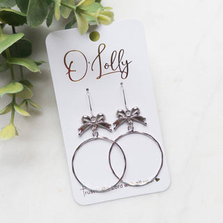 O’Lolly Silver Bow Hoop Dangle Earrings- earring,EARRINGS,Jewelry,o'lolly,SILVER,silver earrings-Ace of Grace Women's Boutique