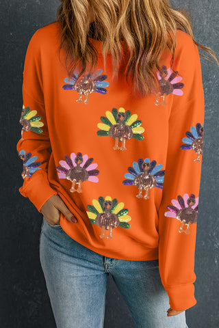 Sequin Turkey Thanksgiving Top-Graphic/Graphic Sweatshirts- Color Orange,Craft Sequin,curv,Curvy,Day Thanksgiving,PLUS,Season Fall & Autumn,Seasonal,Style Casual,thanksgiving,thanksgiving shirt,Tops,turkey-Ace of Grace Women's Boutique